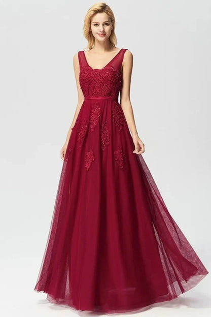 Lace Appliques Sleeveless Long Evening Prom Dress Online