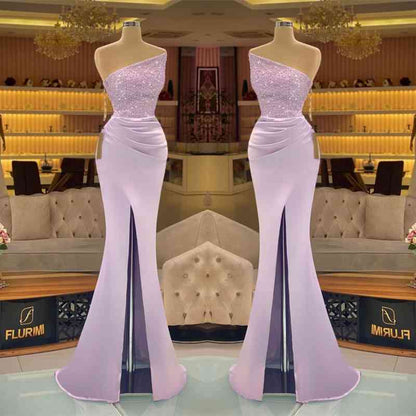 Light Purple Sequined Slit Mermaid Prom Dress