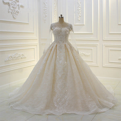 Long Sleeves Ball Gown Wedding Dress with Beading & Lace Appliques