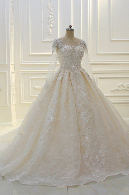 Long Sleeves Ball Gown Wedding Dress with Beading & Lace Appliques