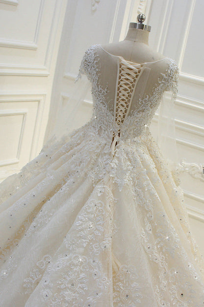 Long Sleeves Ball Gown Wedding Dress with Beading & Lace Appliques