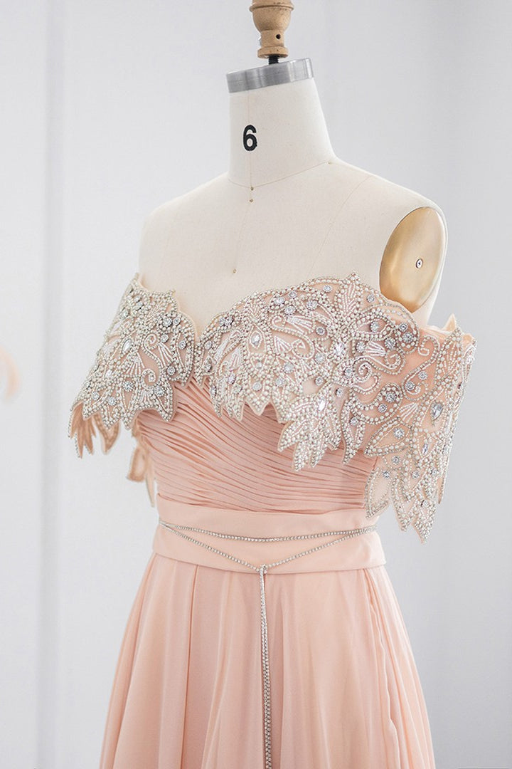 Lotus Off The Shoulder A Line Evening Dress with Chiffon Appliques
