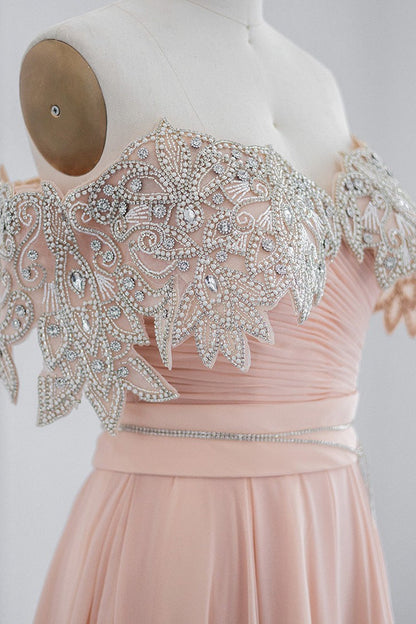 Lotus Off The Shoulder A Line Evening Dress with Chiffon Appliques