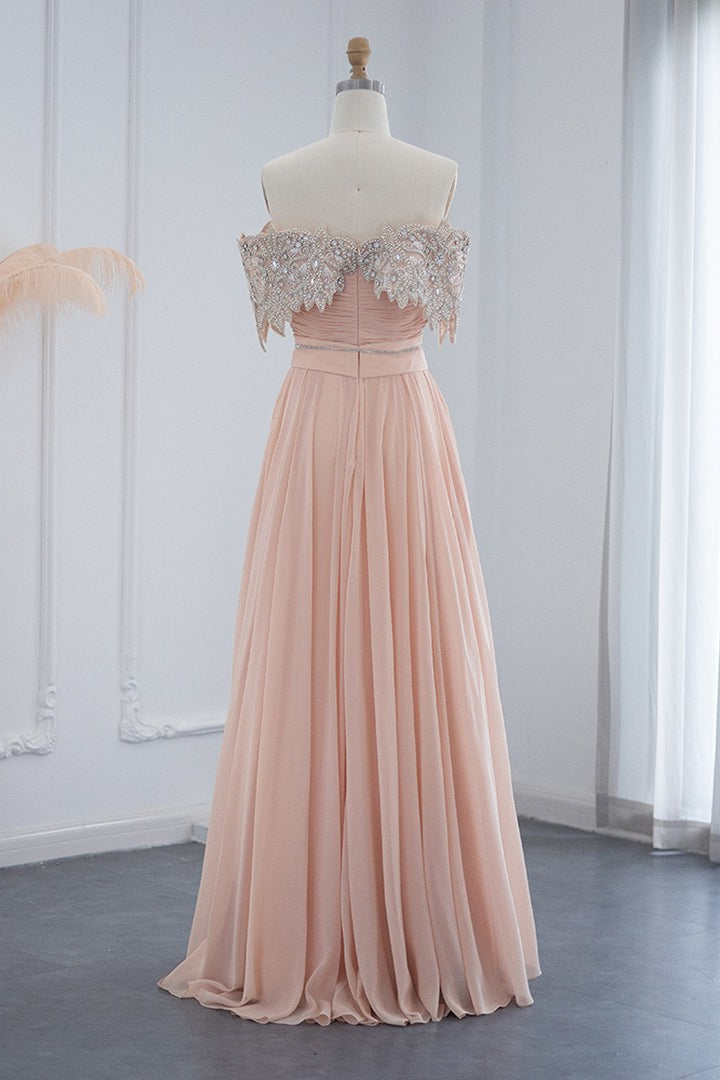 Lotus Off The Shoulder A Line Evening Dress with Chiffon Appliques