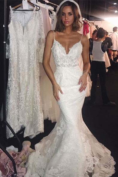 Mermaid Lace Wedding Dress On Sale with Charming Spaghetti-Straps and Appliques
