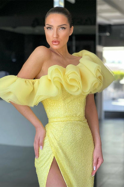 Mermaid Off-The-Shoulder Evening Dress with Split Sequins