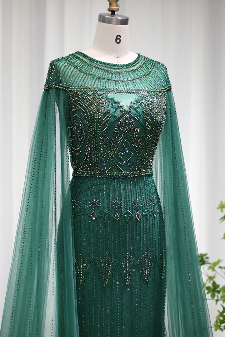 Mermaid Prom Dress With Diamond Appliques & Cap Sleeves