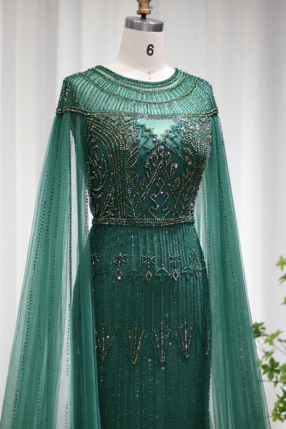 Mermaid Prom Dress With Diamond Appliques & Cap Sleeves