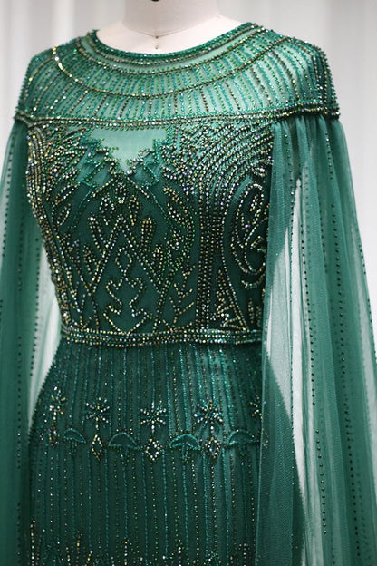 Mermaid Prom Dress With Diamond Appliques & Cap Sleeves