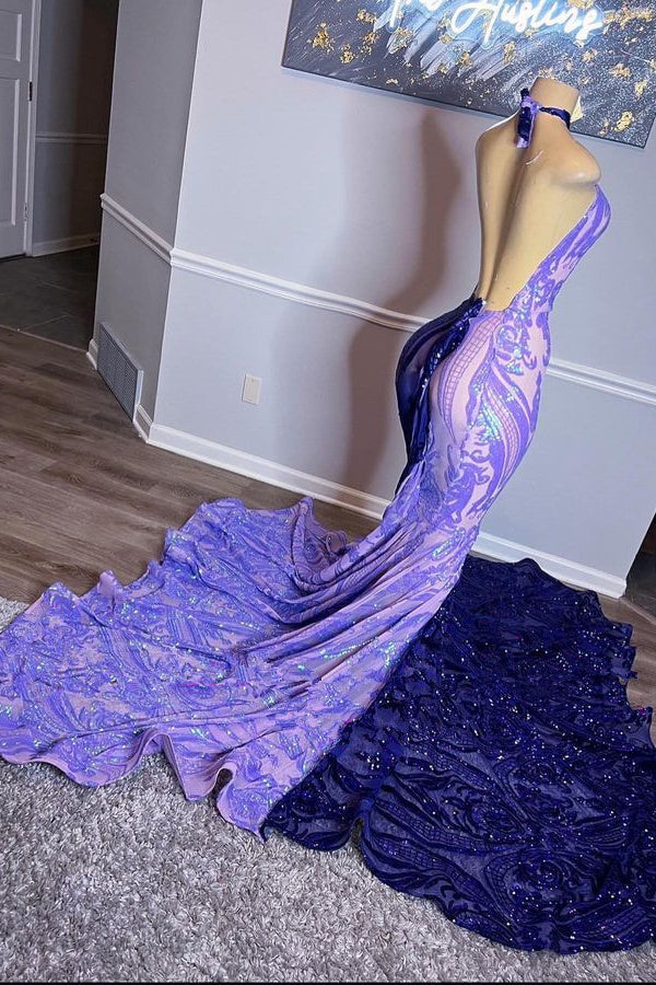 Mix-Color Lace Sleeveless Mermaid Prom Dress