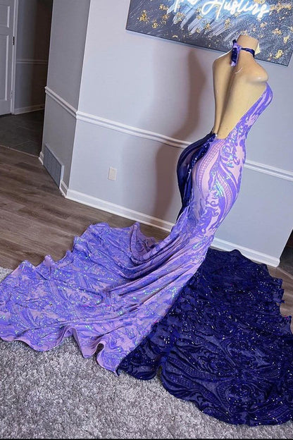Mix-Color Lace Sleeveless Mermaid Prom Dress