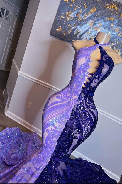 Mix-Color Lace Sleeveless Mermaid Prom Dress
