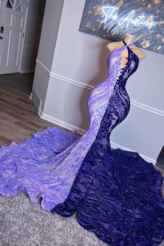 Mix-Color Lace Sleeveless Mermaid Prom Dress