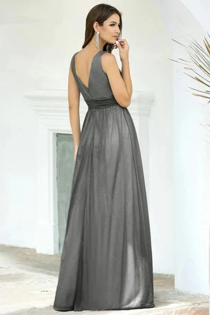 Navy Stunning V-Neck Sleeveless Long Evening Prom Dress