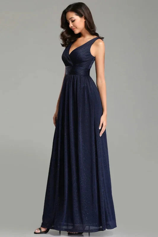 Navy Stunning V-Neck Sleeveless Long Evening Prom Dress