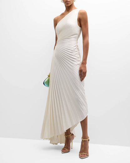 Noble and elegant pleated asymmetrical one shoulder prom dress