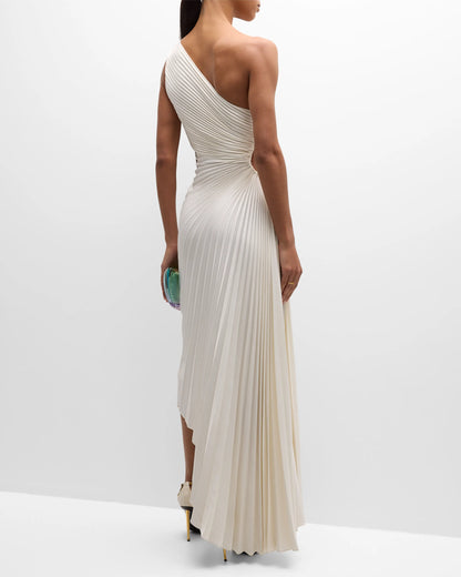 Noble and elegant pleated asymmetrical one shoulder prom dress