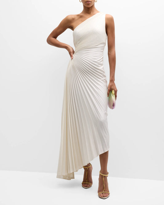 Noble and elegant pleated asymmetrical one shoulder prom dress