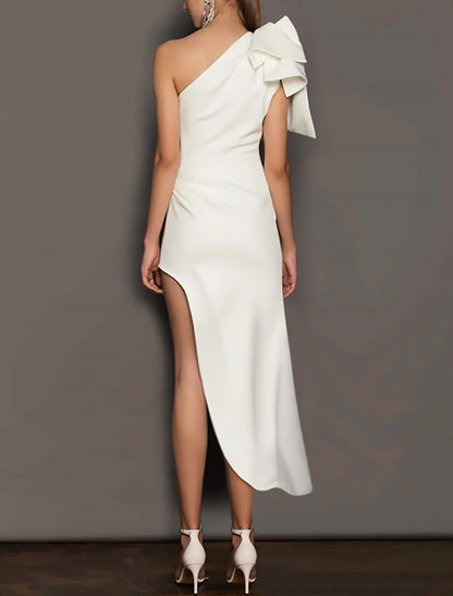 Sheath / Column Cocktail Dresses Minimalist Dress Party Wear Birthday Asymmetrical Sleeveless One Shoulder  Fabric with Pure Color