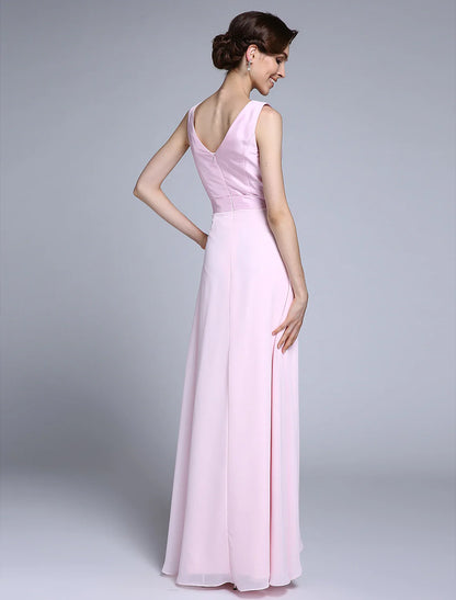 Aimishang Sheath / Column Mother of the Bride Dress Scoop Neck Floor Length Chiffon 3/4 Length Sleeve No with Beading