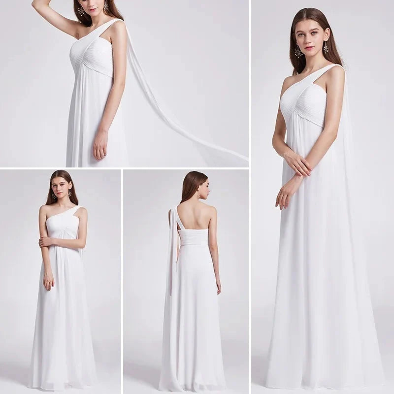 One Shoulder Ruffles Chiffon Long Evening Gowns