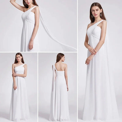 One Shoulder Ruffles Chiffon Long Evening Gowns