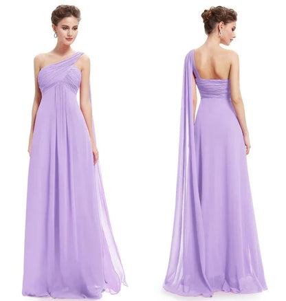 One Shoulder Ruffles Chiffon Long Evening Gowns