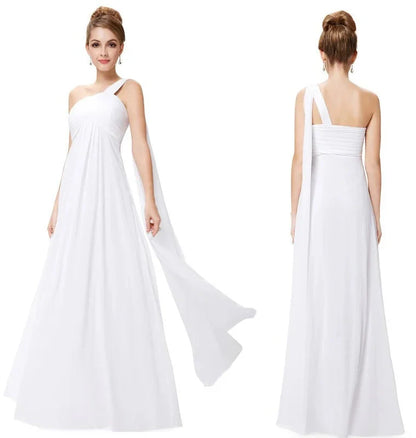 One Shoulder Ruffles Chiffon Long Evening Gowns