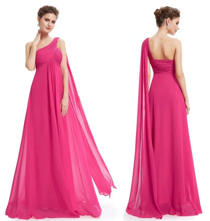 One Shoulder Ruffles Chiffon Long Evening Gowns