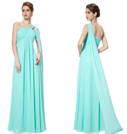 One Shoulder Ruffles Chiffon Long Evening Gowns