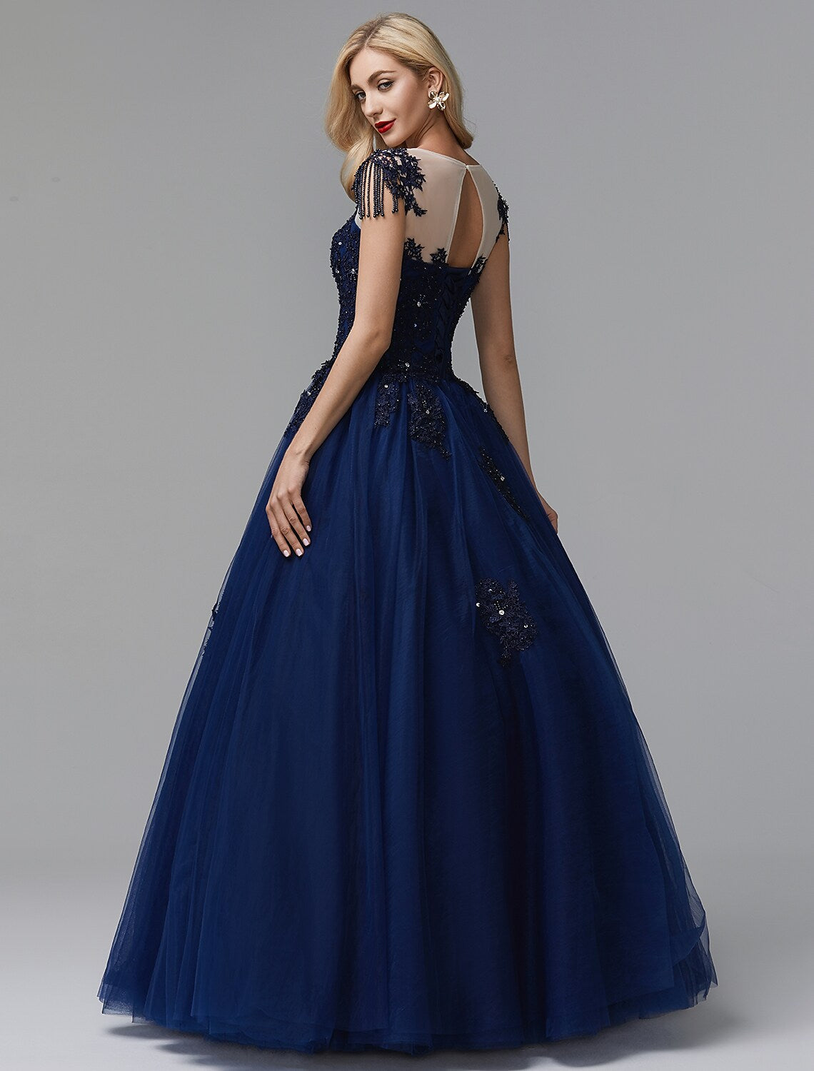 Ball Gown Prom Dresses Sparkle Dress  Long Sleeve Off Shoulder Satin with Beading