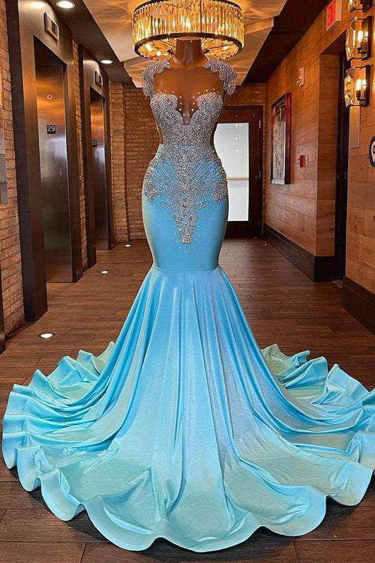 Pool Sleeveless Mermaid Prom Dress with Beading