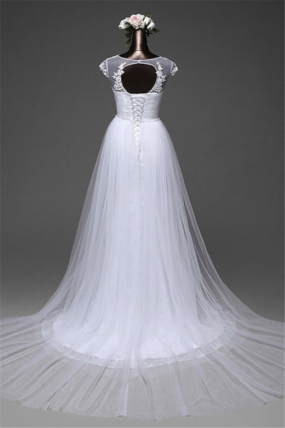 Pretty Jewel Lace Long Mermaid Wedding Dress With Overskirt