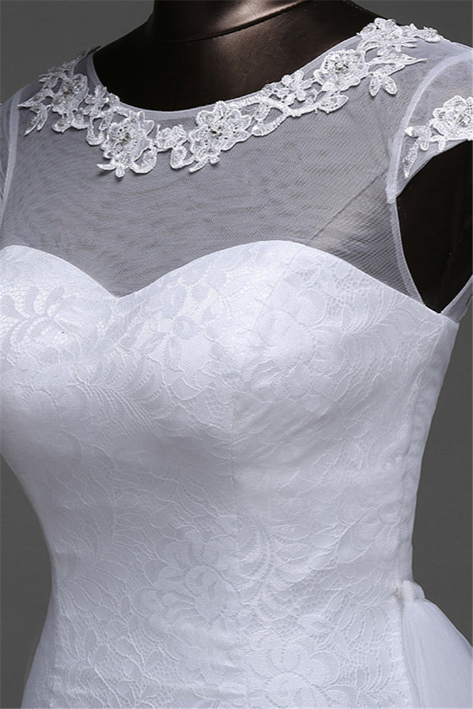 Pretty Jewel Lace Long Mermaid Wedding Dress With Overskirt