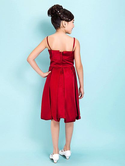 Princess A-Line Satin Junior Bridesmaid Dress with Sash Ribbon and Draping for Spring Summer and Fall - Hourglass & Inverted Triangle