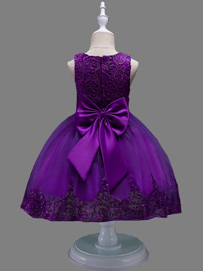 Princess Midi Lace/Tulle Jewel Neck Dress for Wedding/Birthday with Petal/Lace/Embroidery