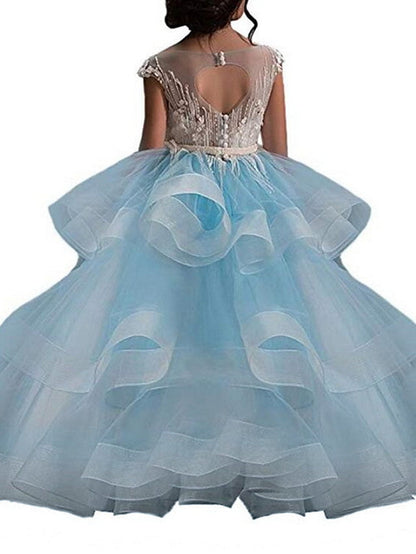 Princess Sleeveless Jewel Neck Flower Girl Dress - Polyester with Bow Embroidery
