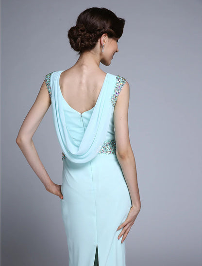 Aimishang Sheath / Column Mother of the Bride Dress Elegant Bateau Neck Ankle Length Chiffon Sleeveless No with Crystals