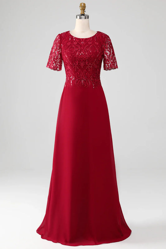 A Line Round Neck Sparkly Sequin Mother of Bride Dress With Appliques