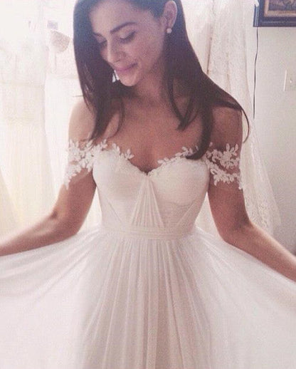 Romantic Off-the-Shoulder Chiffon Wedding Dress With Appliques