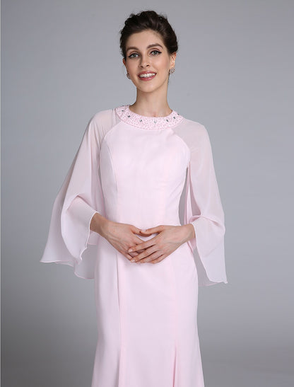 Aimishang  Mermaid / Trumpet Mother of the Bride Dress Elegant Jewel Neck Ankle Length Chiffon Long Sleeve No with Beading