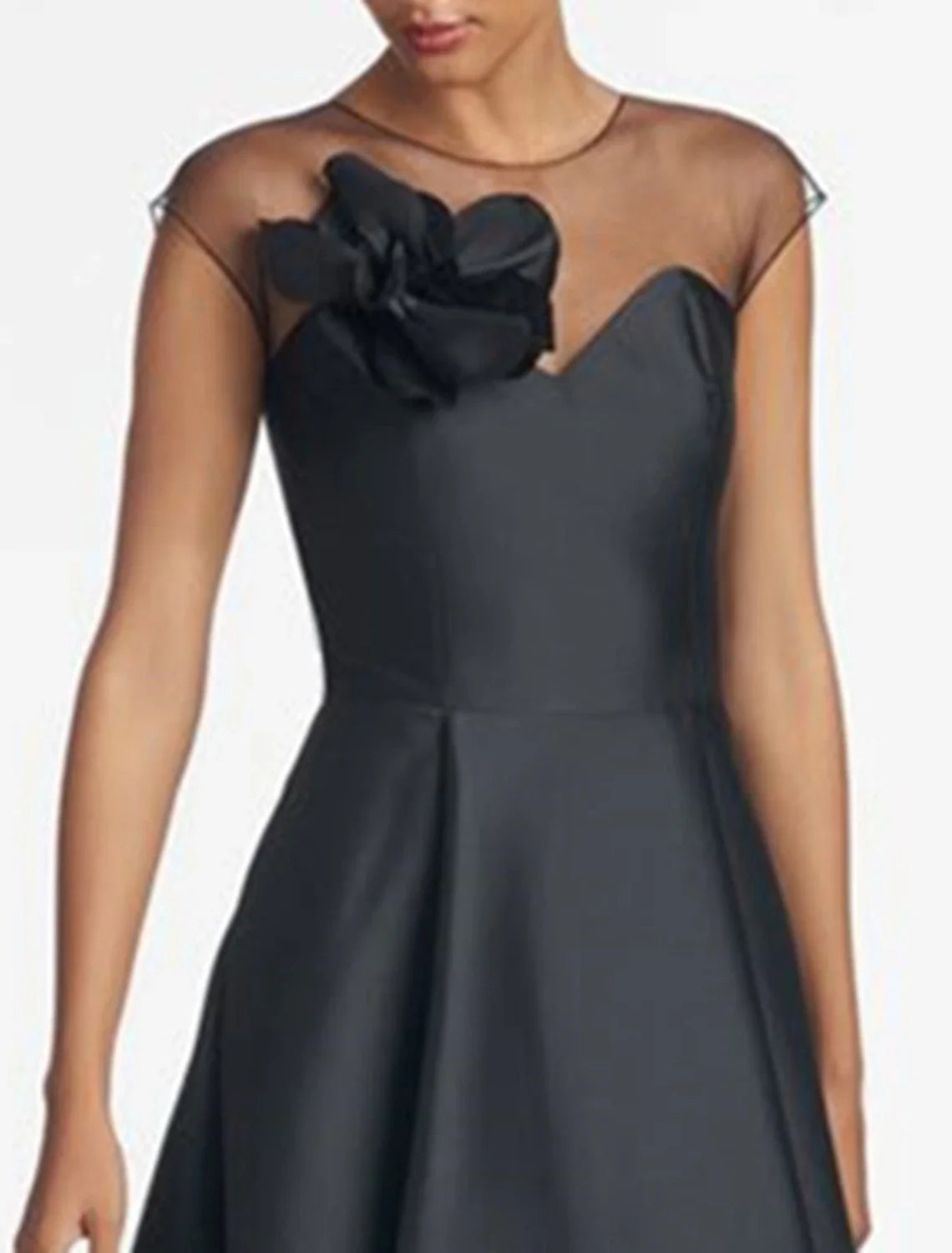 A-Line Wedding Guest Dresses Elegant Black Dress Plus Size Wedding Guest Wedding Party Asymmetrical Sleeveless Jewel Neck Satin with Shouder Flower 2025