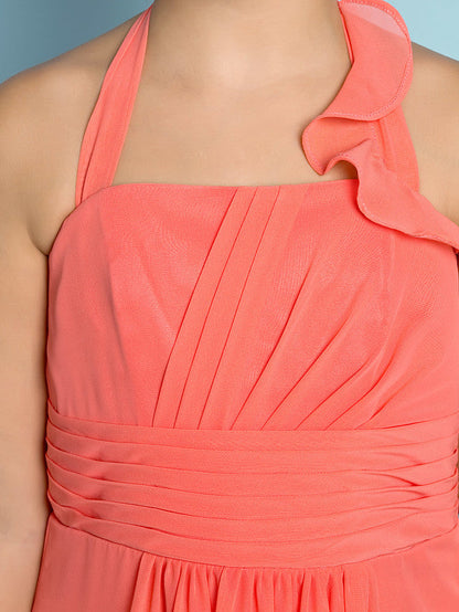 Sheath Halter Neck Chiffon Junior Bridesmaid Dress With Side Draping