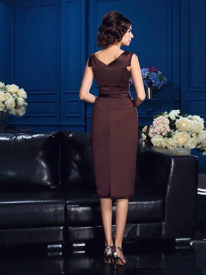 Sheath/Column Sleeveless Short Satin Mother of the Bride Dresses - RongMoon