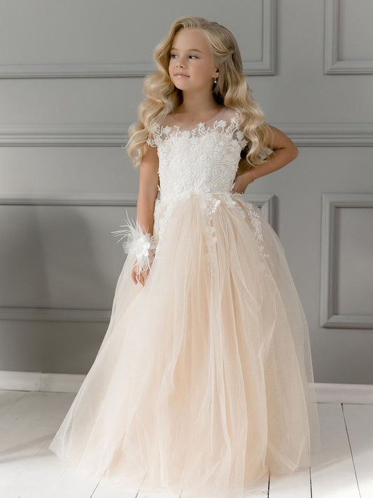 Simple A-Line Tulle Appliques Lace Flower Girl Dress
