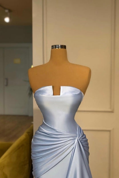 Sky Blue Mermaid Strapless Fabulous Sleeveless Prom Dress