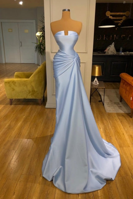 Sky Blue Mermaid Strapless Fabulous Sleeveless Prom Dress