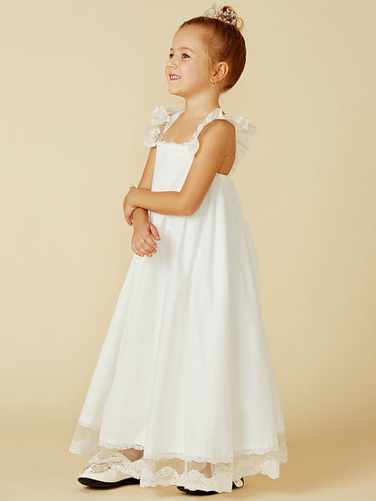 Sleeveless A-Line Flower Girl Dress with Lace and Pleats