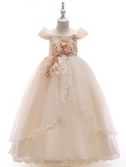 Sleeveless Off Shoulder Ball Gown with Floral Bow-Flower Girl Dress