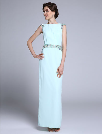 Aimishang Sheath / Column Mother of the Bride Dress Elegant Bateau Neck Ankle Length Chiffon Sleeveless No with Crystals